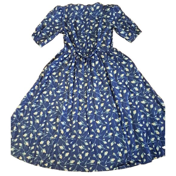 Vintage Laura Ashley Dress Blue Floral Puff Sleeve Made in Britain Cotton 90s 10 - Picture 7 of 9